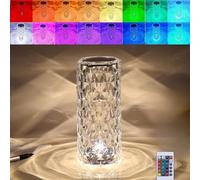 Générique 16 Colors Rose Rays Crystal Diamond Table Lamp, Crystal Diamond Rose Table Lamp, USB Charging, Remote/Touch Control (9 * 21cm)