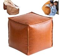 Générique 16 inch Stuffable Cushion Storage Bag,Faux Leather Pouf Cover Cube Decorative Footrest Storages Bag,Versatile Floor Footrest Pillow,Stuffable Ottoman with Storage (Deep Orange)