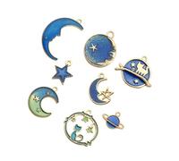 Générique 16 Pièces Accessoires de Bijoux Soi-même - Série Lune et Planètes - Pendentifs Lune et Étoile en Alliage Léger - Lot 8 Modèles X 2 Pièces - DIY Création Bijoux, Boucles D’oreilles