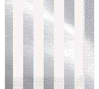Unique Serviettes de table Haza Original à bandes 33 x 33 cm papier blanc/argent 16 pièces