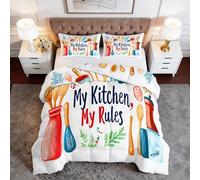 Générique 160 x 200 cm Couette Imprimée sans Housse Art Dessins Animés Articles De Cuisine Couette 4 Saisons Lavable, Douce Léger et Chaud, Édredon Réversible Motif pour Grand Lit et Couple, Couleur