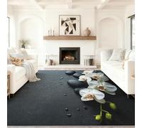 Générique 160 x 230 cm Tapis À Poils Courts Lavable, Sombre Photo Zen Pierre Floral Orchidée Tapis Salon, Doux Antidérapant Tapis pour Entrée Intérieur, Chambre, Cuisine, Chambre d'enfant