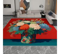 Générique 160 x 230 cm Tapis de Salon Motif Floral Rétro Poils Courts Super Doux Lavable et antidérapant Tapis pour Salon, Chambre, Chambre d’Enfant, Salle à Manger, Bureau, Rouge