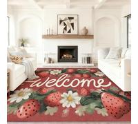 Générique 160 x 230 cm Tapis Entrée Intérieur, Rouge Antidérapant Tapis Lavable, Pile Courte Tapis Salon Bien Fruits Fraise Floral pour Dessous, Cuisine, Chambre Chien