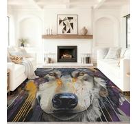 Générique 160 x 230 cm Tapis Salon Coloré Poil Ras Tapis Lavable Chambre Descente De Lit Antidérapant, Graffiti Abstrait Animal Loup Imprimé Salon pour Interieur Salle à Manger Chambre d'enfant