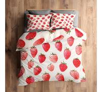 Générique 160x200 Housse de Couette Fraise Parure de Lit - 2 Personnes, 2 Taies d'oreiller 65x65, Motif Fruit, Decoration Chambre, Microfibre Doux, Zippée - XT771