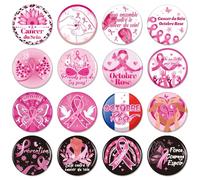 Générique 16pcs Français Octobre Rose Ruban Pin's Broches Octobre Rose 2025 Accessoires pour Sensibilisation au Cancer du Sein Rose Octobre Goodies Accessoires, Badges pour Octobre Rose Gadget