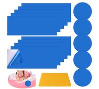 Générique 16PCS Patchs de Réparation Piscine Bleu en PVC, 10 Rectangles + 5 Ronds + 1 Outil, Kit Auto-Adhésif pour Spa Gonflable, Bateau, Ballons de Plage