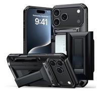 Générique 17 Pro Max Case with Card Holder - 2025 Shockproof Wallet Phone Case for Daily Travel & Business, Built-in Kickstand & 4 Card Slots, Protective Cover (17 Pro Max,B)