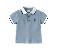 Générique 18-24 Mois Polo de Golf Blocs de Couleur pour Tout-Petits garçons, Broderie Ours, Coupe Classique, Manches Courtes, piqué, Uniforme Scolaire Bleu