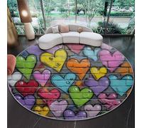 Générique 180 cm Tapis Rond Cœur De Graffiti De Fashion Street Tapis Salon avec Envers Antidérapant Et Lavable pour Chambre, Cuisine, Chambre d'enfant, Multicolore Poil Ras Tapis De Marche