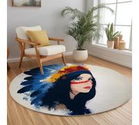 Générique 180 cm Tapis Rond Moderne et Doux Beige, Portrait d'une Jeune Fille Américaine Tapis à Poils Courts Antidérapant et Lavable, Design Élégant pour Salon Chambre Bureau ou Chambre d’Enfant