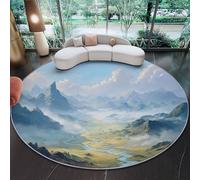 Générique 180 cm Tapis Rond Paysage Fantastique Nuages Montagnes Rivières Tapis Salon avec Envers Antidérapant Et Lavable pour Chambre, Cuisine, Chambre d'enfant, Multicolore Poil Ras Tapis De Marche