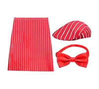 Générique 1950s Adjustable Red White Striped Bib - Hot Dog Vendor Costume, Cosplay Costume with Hat and Red Bow Ties,for Role Play Theater Performance Birthday Celebration Party Holiday Stage Show