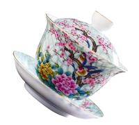 Générique 1ensemble Set de Bol à Thé Bol à Thé Rétro Céramique avec Couvercle Style Fleur et Oiseau Décoratif pour Maison et Salon