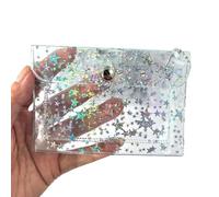Générique 1Pcs Vibrant Étoile Transparent PVC Carte Tenir Mini Snap Changement Portefeuille avec Perle Ligne Porte-clés pour Carte D'IDENTITÉ Daily Stash Cadeau