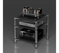 Générique 2 3 Niveaux Support Chaine HiFi, Support Multimédia AV avec Pointes, Étagère Multimédia Ouvert, Armoire D'équipement Audio pour DVD,Console De Jeu(Black,3 Tier)
