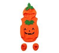 Générique 2/3 Pièces Ensemble Halloween pour Bébé Garçon Fille Déguisement Halloween 0-24 Mois Combinaison à Manches Longues Chapeau et Chaussures (02 Orange, 0-6 mois)