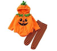 Générique 2/3 Pièces Ensemble Halloween pour Bébé Garçon Fille Déguisement Halloween 0-24 Mois Combinaison à Manches Longues Chapeau et Chaussures (01 Orange, 0-6 mois)