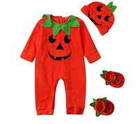 Générique 2/3 Pièces Ensemble Halloween pour Bébé Garçon Fille Déguisement Halloween 0-24 Mois Combinaison à Manches Longues Chapeau et Chaussures (03 Orange, 0-6 mois)