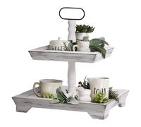 Générique 2 Étagère À Plateaux À Étages - Étagère Rustique en Bois avec Poignée Métallique,Porte-Objets Rectangulaire pour Cuisine Table à Manger Fruits Desserts Pâtisseries Décoration