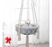 Générique 2 in 1 Boho Tassel Cat Hammock, Space Saving Knitting Cat Hammock with Cotton Mat, Handwoven Hanging Bed Swing for Small Large Indoor Cats Wall Decor
