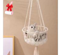 Générique 2 in 1 Boho Tassel Cat Hammock, Space Saving Knitting Cat Hammock with Cotton Mat, Handwoven Hanging Bed Swing for Small Large Indoor Cats Wall Decor