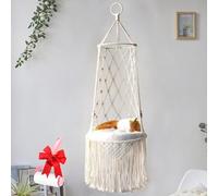 Générique 2 in 1 Boho Tassel Cat Hammock, Space Saving Knitting Cat Hammock with Cotton Mat, Handwoven Hanging Bed Swing for Small Large Indoor Cats Wall Decor