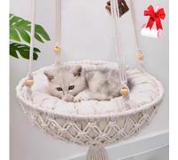 Générique 2 in 1 Boho Tassel Cat Hammock, Space Saving Knitting Cat Hammock with Cotton Mat, Handwoven Hanging Bed Swing for Small Large Indoor Cats Wall Decor