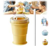 Générique 2 in 1 Collapsible Silicone Ice Ball Maker Cup, 2026 New Portable Foldable Ice Hockey Cup with Straw & Lid, Summer Cold Drink Cups for Coffee, Juice, Home, Gym (Yellow)