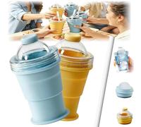 Générique 2 in 1 Collapsible Silicone Ice Ball Maker Cup, 2026 New Portable Foldable Ice Hockey Cup with Straw & Lid, Summer Cold Drink Cups for Coffee, Juice, Home, Gym (Blue+Yellow)