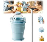 Générique 2 in 1 Collapsible Silicone Ice Ball Maker Cup, 2026 New Portable Foldable Ice Hockey Cup with Straw & Lid, Summer Cold Drink Cups for Coffee, Juice, Home, Gym (Blue)