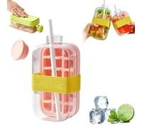 Générique 2-in-1 Ice Cube Bottle with Straw, Portable Water Bottle Ice Cube Tray & Touch-Free Maker, Reusable Ice Cubes Drinks Bottle for Gym, Travel & Summer Cold Drinks (Rose 800ml)