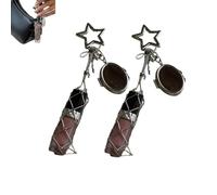 Générique 2 in 1 Stainless Steel Lipstick Holder, Chic Lip Gloss Holder with Heart Mirror, Keychain Lipgloss, Small Bling Crystal Lipsticks Storage Bag Key Chain (Stars+Stars)