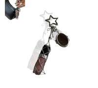 Générique 2 in 1 Stainless Steel Lipstick Holder, Chic Lip Gloss Holder with Heart Mirror, Keychain Lipgloss, Small Bling Crystal Lipsticks Storage Bag Key Chain (Stars)