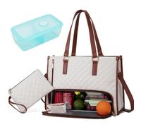 Générique 2 In 1 Tote Bag Lunch Bag Combo, Lunch Tote Bag for Women, Laptop Bag with Lunch Compartment, 15.6 Inch Tote Bag with Lunch Compartment (White)