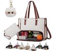 Générique 2 in 1 Tote Bag Lunch Bag Combo, Packuum 3 in 1 Tote Bag, 15.6 Inch Tote Bags with Lunch Compartment (White)
