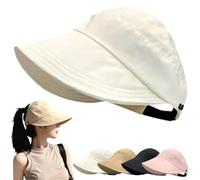 Générique 2-Pack Womens Wide Brim Sun Visor Hat, UPF 50+ UV Protection Cap for Ponytails, Adjustable Packable Open-Top Visor Cap (Beige)