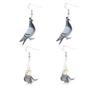 Générique 2 paires Boucles Oreilles Oiseaux Pendantes pour Femmes Ornements Acrylique Oiseau de Proie Pigeon Chouette et Perroquet Style Unique et Confortable Lot
