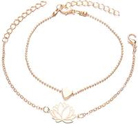Générique 2 pcs charme en forme de coeur Lotus Bracelet ensemble, bracelet en or minimaliste, cadeau de bijoux pour femmes filles