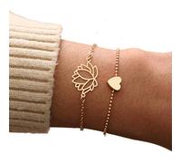 générique 2 PCS/Set Vintage en Forme de Coeur Lotus Bracelet Chaîne Charme Bijoux pour Femmes s Créatif et Utile Clever and Attractive