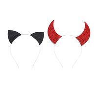 Générique 2 Pièces Bandeau Créatif Oreilles de Chat et Cornes de Diable -tête Costume Fête Carnaval Garçon Fille Accessoires Résistants et Confortables