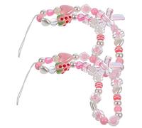 Générique 2 pièces Bracelet Téléphone Perlé Dragonne Portable Élégante avec Pendentif Cœur Fraise Chaîne Fine et Légère pour Téléphone Mobile Accessoire Décoratif Anti-perte pour Femmes et