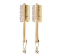 Générique 2 Pièces Brosse Double Face en Pierre pour Pédicure, Élimination des Callosités, Poils de Sanglier et Manche en Bois Soin des Pieds et Confortable