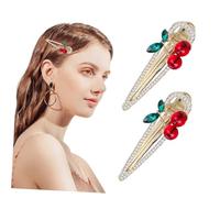 Générique 2 Pièces Clip Côté Cerise Pince à Cheveux Strass Pinces à Cheveux Clip Épingles à Cheveux Pince à Cheveux Scintillante Barrettes Strass Pour Femme Barrette Douce Agrafe Femmes Doré