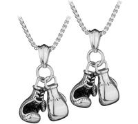 Générique 2 pièces Collier Boxe Homme et Femme Métal Argenté Pendentif Mitaines de Boxe Créatif Chaîne Mode Punk Unisexe Ensemble