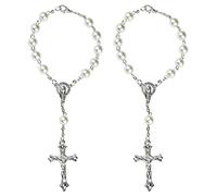Générique 2 pièces/ensemble chapelet catholique perles d ' imitation blanches Christ Crucifix crucifix de Notre-Dame de Jésus chapelet de voiture pour rétroviseur perles noires Christopher
