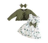 Générique 2 Pièces Ensemble de Vêtements pour Filles, Ensemble Robe Longue Manches Imprimée Veste Bandana pour Fille Enfant Style Élégant avec Volants Tenue de décontractés ado Fille