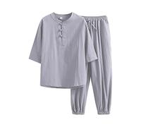 Générique 2 Pieces Ensemble Décontracté Homme À Col Chinois Et Manches Courtes Chemise Demi-Ouverture Boutonnée Respirants Tendance Short À Taille Élastique Et Cordon De Serrage Confortable Vetement