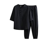 Générique 2 Pieces Ensemble Décontracté Homme À Col Chinois Et Manches Courtes Chemise Demi-Ouverture Boutonnée Respirants Tendance Short À Taille Élastique Et Cordon De Serrage Confortable Vetement